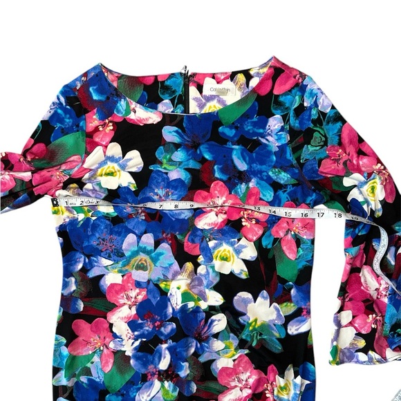Calvin Klein Womens Dress Size 8 Floral Print 3/4 Bell Sleeves - Picture 4 of 7